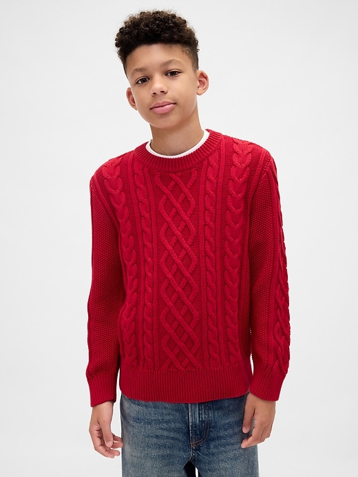 Image number 1 showing, Kids Cable-Knit Crewneck Sweater