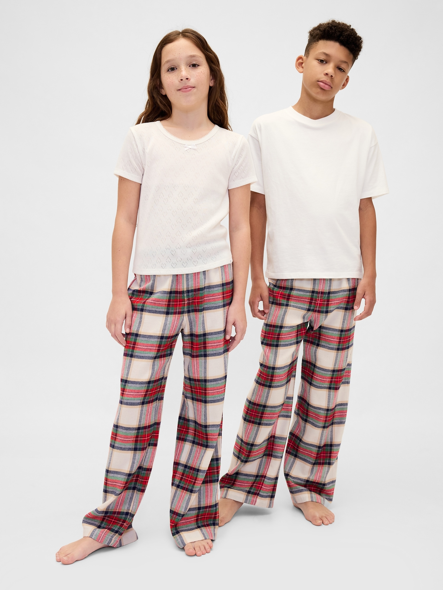 Kids Recycled Flannel PJ Pants - Tan Tartan Plaid