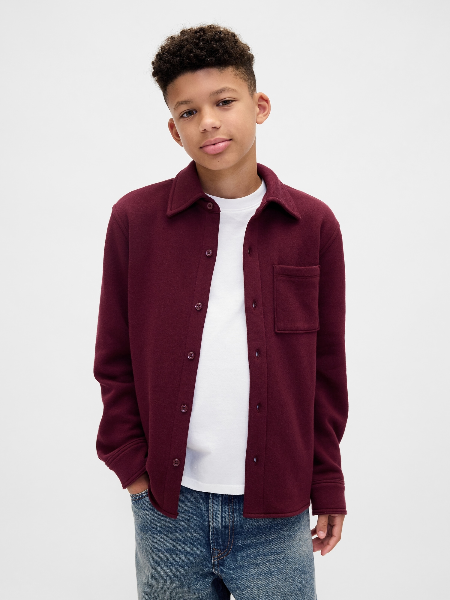 Kids Cozy Button-Front Shirt - Tuscan Red