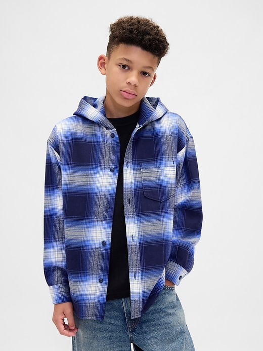 Image number 1 showing, Kids Organic Cotton Hooded Flannel Shirt
