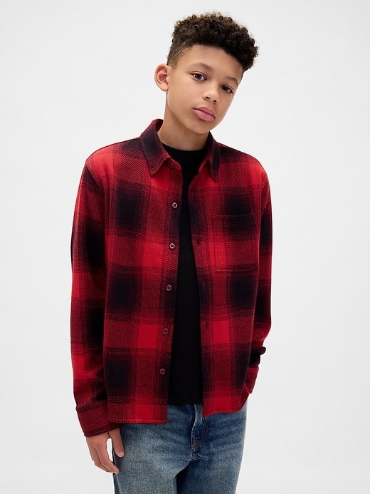 Image number 1 showing, Kids Knit Jersey Plaid Shirt