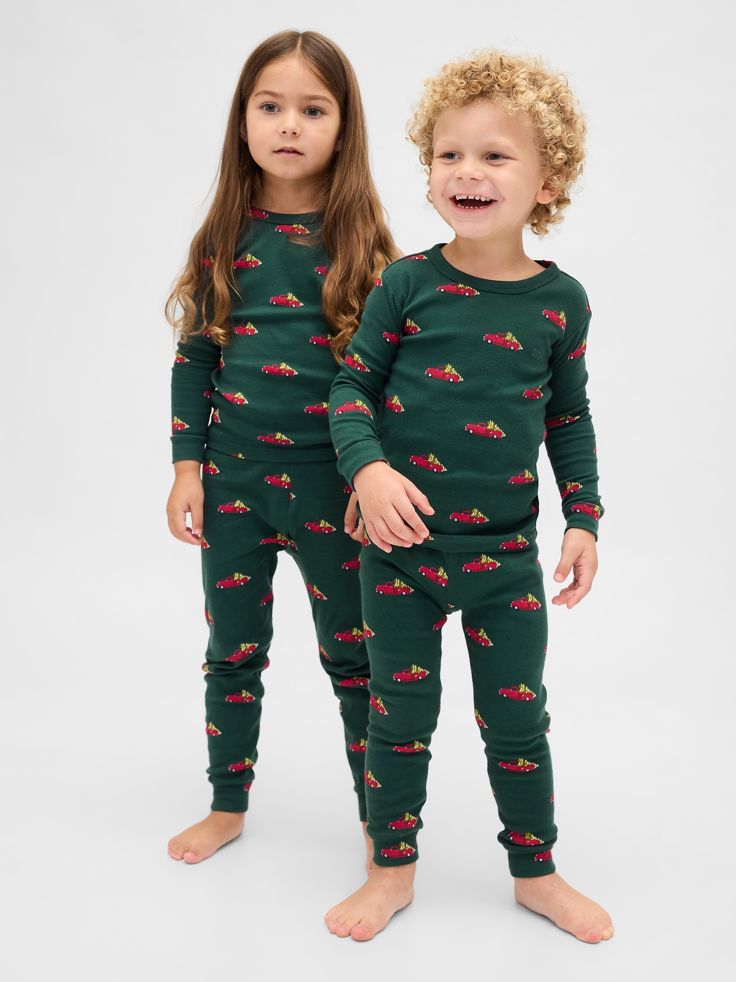 Kids & Baby Organic Brushed Cotton Holiday PJ Set - Trucks