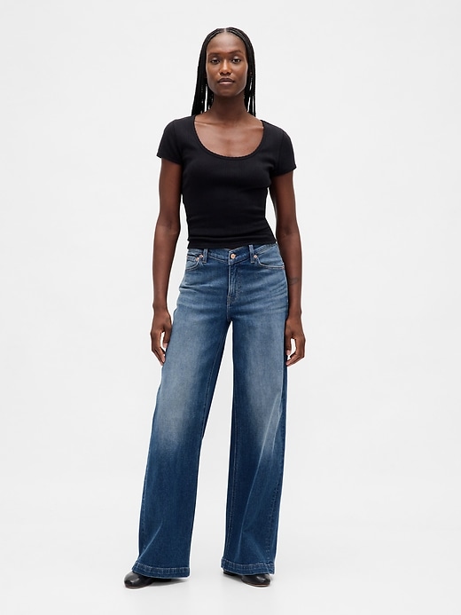 Image number 1 showing, High Rise Stride V-Waist Wide-Leg Jeans