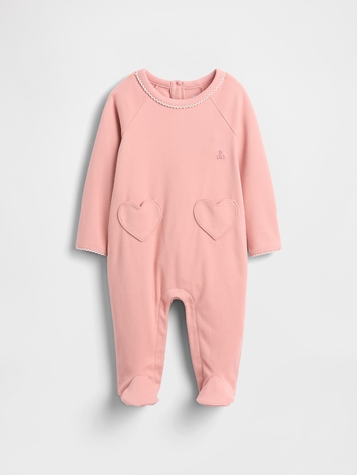 Image number 1 showing, Baby Softspun Heart Pocket Footed One-Piece
