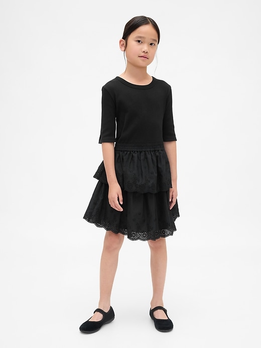 Image number 1 showing, Kids Mixed Media Eyelet Dress