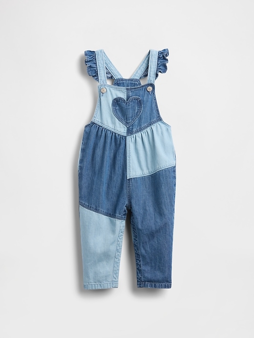 Image number 1 showing, Baby Two-Tone Denim Heart Overalls