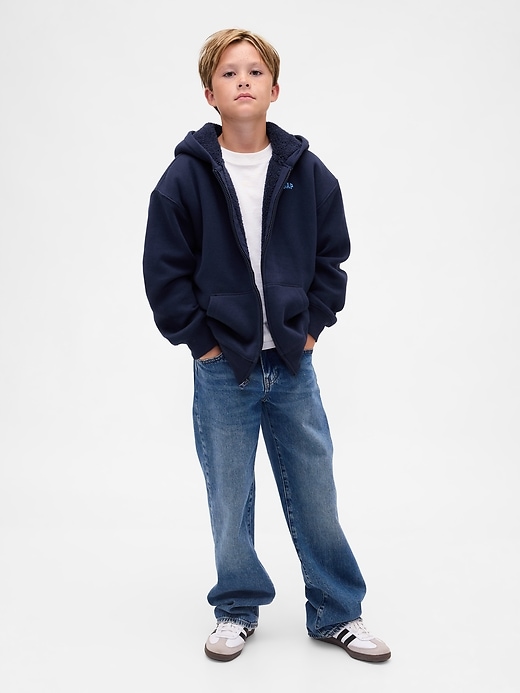 Image number 4 showing, Kids Relaxed Sherpa-Lined Zip Logo Hoodie