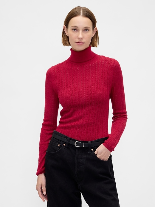 Image number 1 showing, Pointelle Turtleneck Sweater