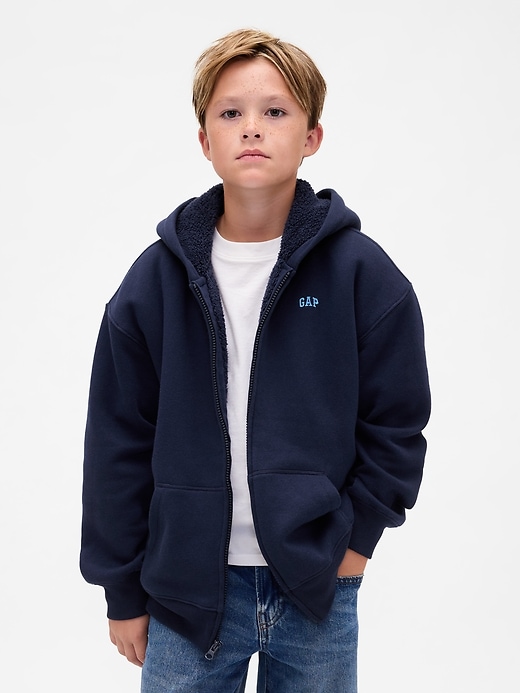 Image number 1 showing, Kids Relaxed Sherpa-Lined Zip Logo Hoodie