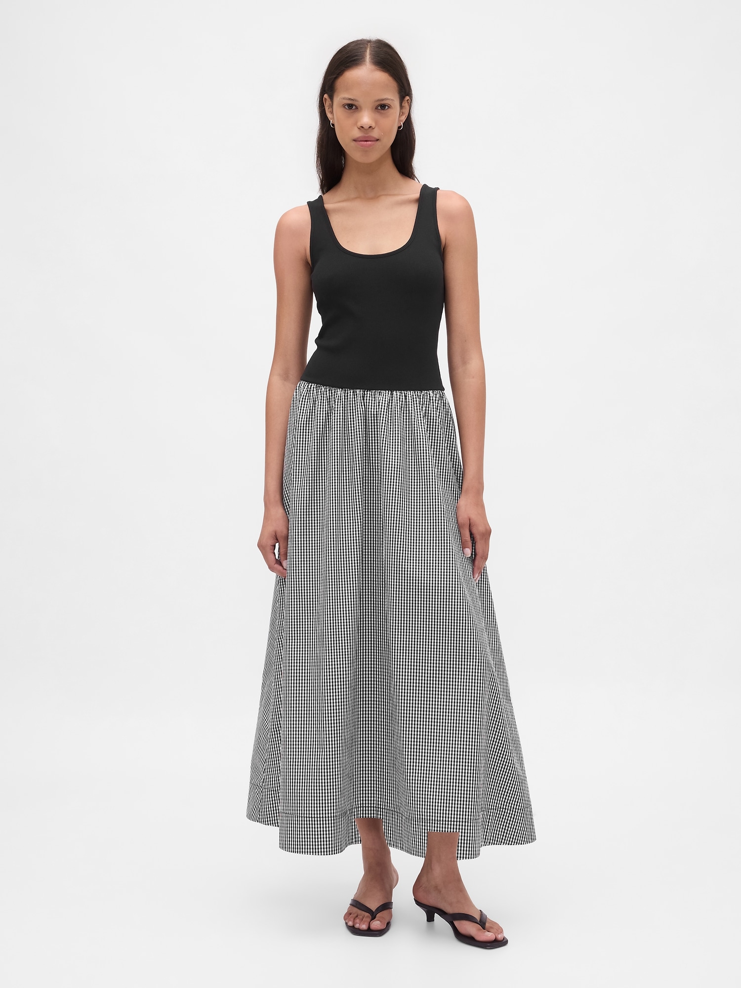 Mixed Media Drop-Waist Maxi Dress