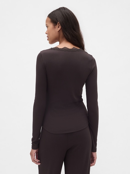 Image number 3 showing, Mini Rib Lace-Trim PJ Top