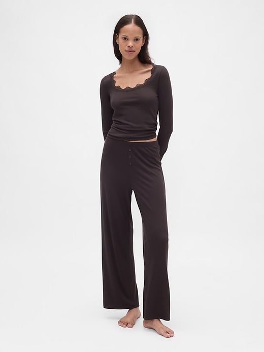 Image number 2 showing, Mini Rib Lace-Trim PJ Top