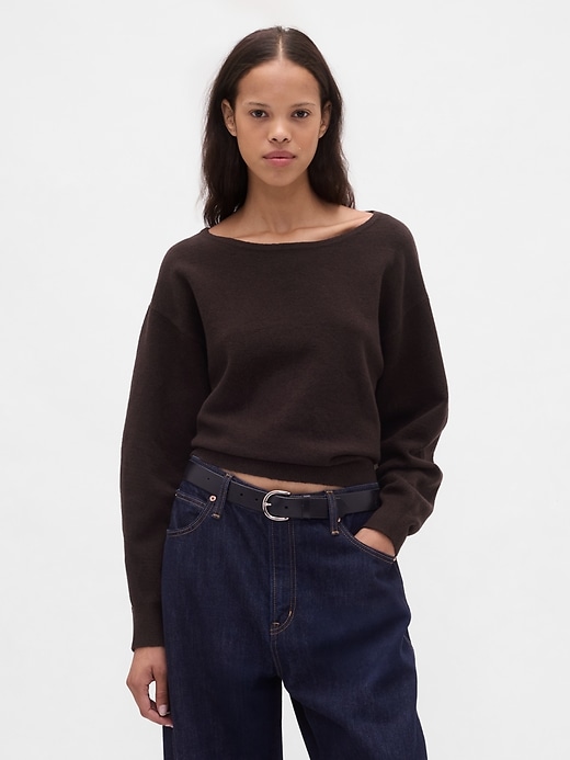 Image number 1 showing, CashSoft Stretch Lantern-Sleeve Crop Sweater