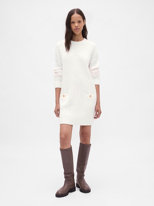 Image number 1 showing, CashSoft Cable-Knit Mini Sweater Dress