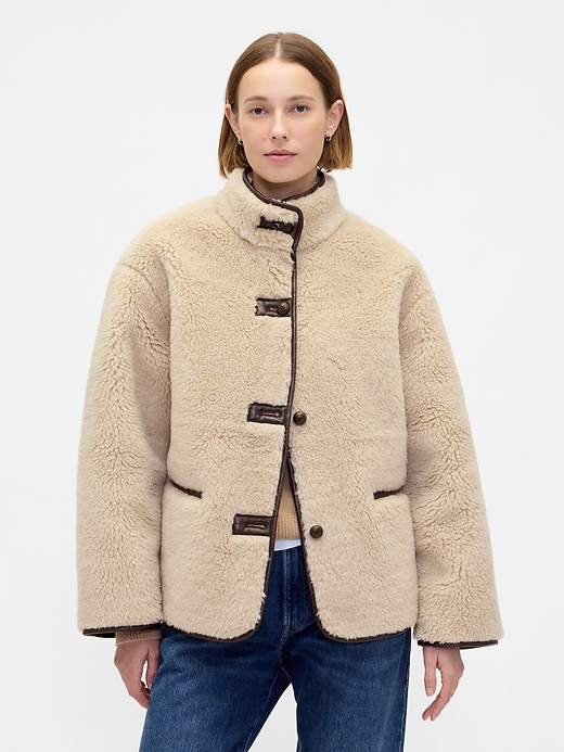 Image number 1 showing, Recycled Sherpa & Vegan Leather-Trim Jacket