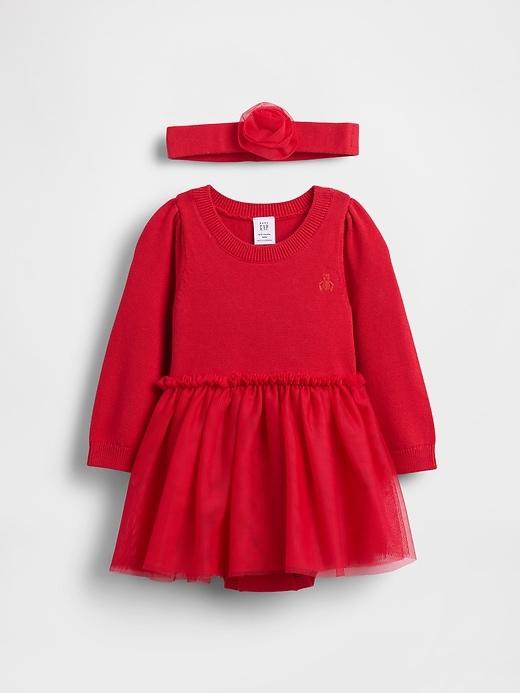 Image number 1 showing, Baby Tulle Sweater Bodysuit Dress Set