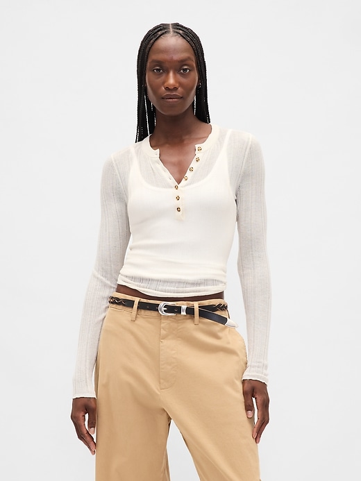 Sheer Rib Henley Sweater | Gap