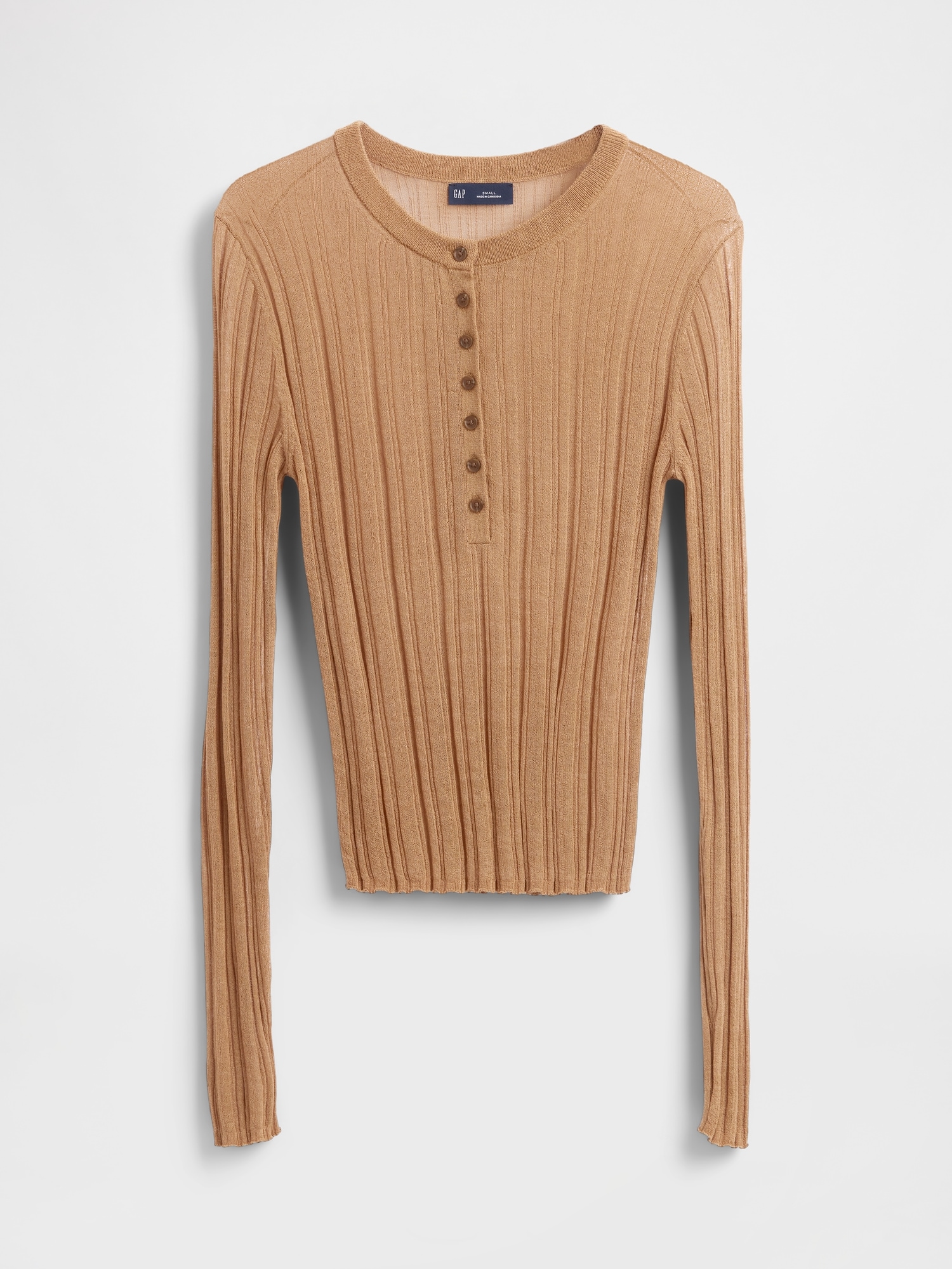 Sheer Rib Henley Sweater