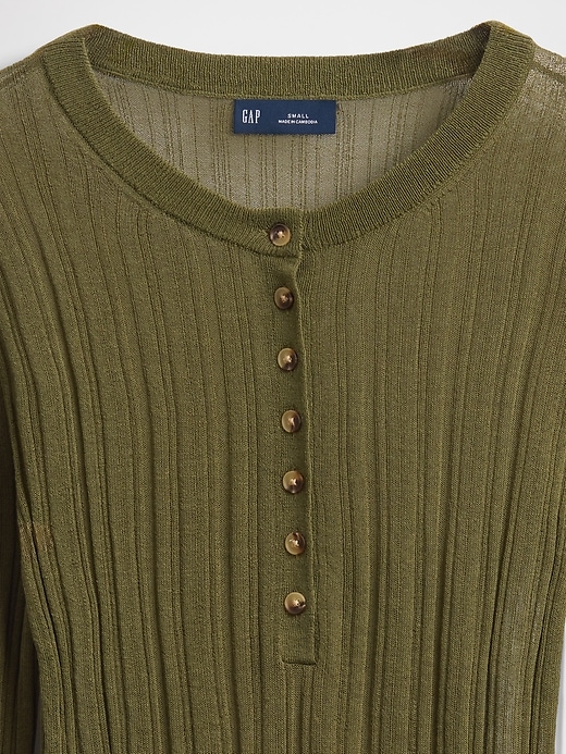 Image number 4 showing, Sheer Rib Henley Sweater