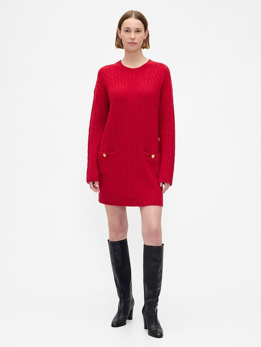 Image number 1 showing, CashSoft Cable-Knit Mini Sweater Dress