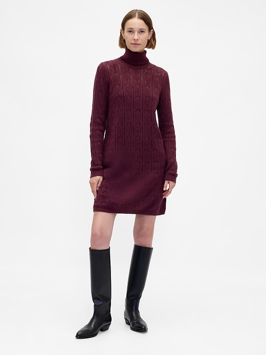 Image number 1 showing, CashSoft Pointelle Turtleneck Sweater Dress