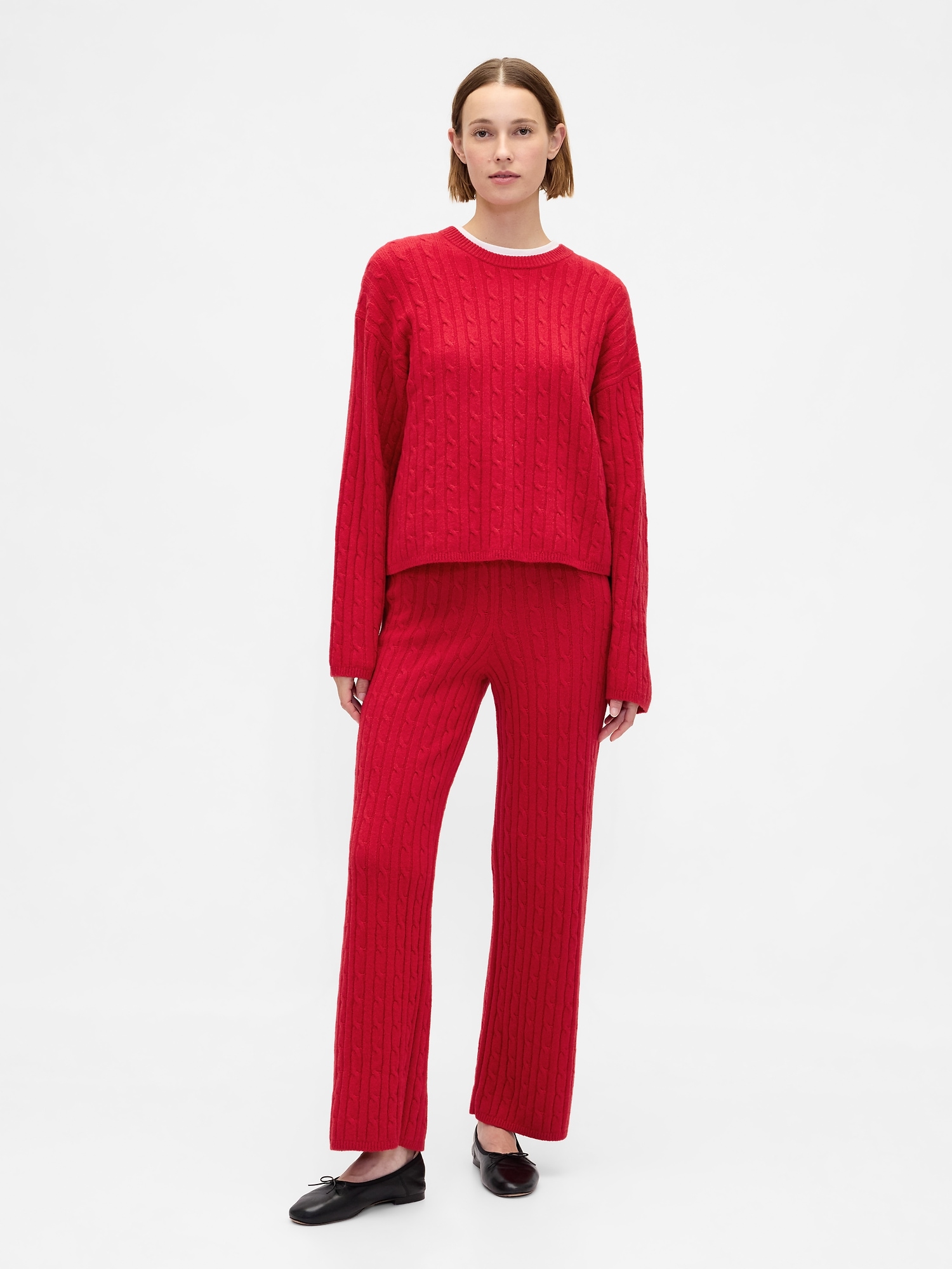 CashSoft Cable-Knit Sweater Pants