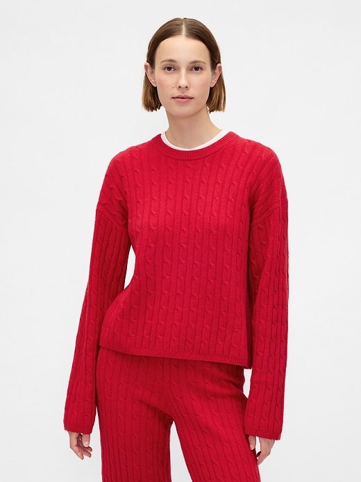 Image number 1 showing, CashSoft Cable-Knit Crewneck Sweater