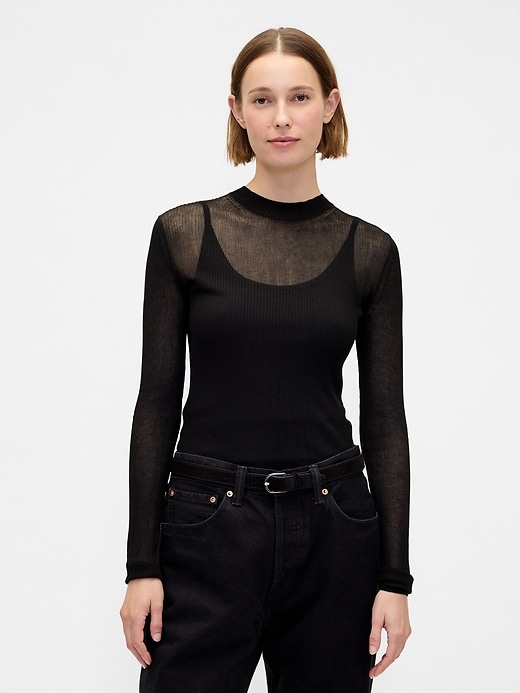 Image number 1 showing, High-Neck Sheer Sweater