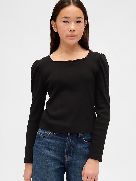 Image number 1 showing, Kids Rib Puff-Sleeve Top