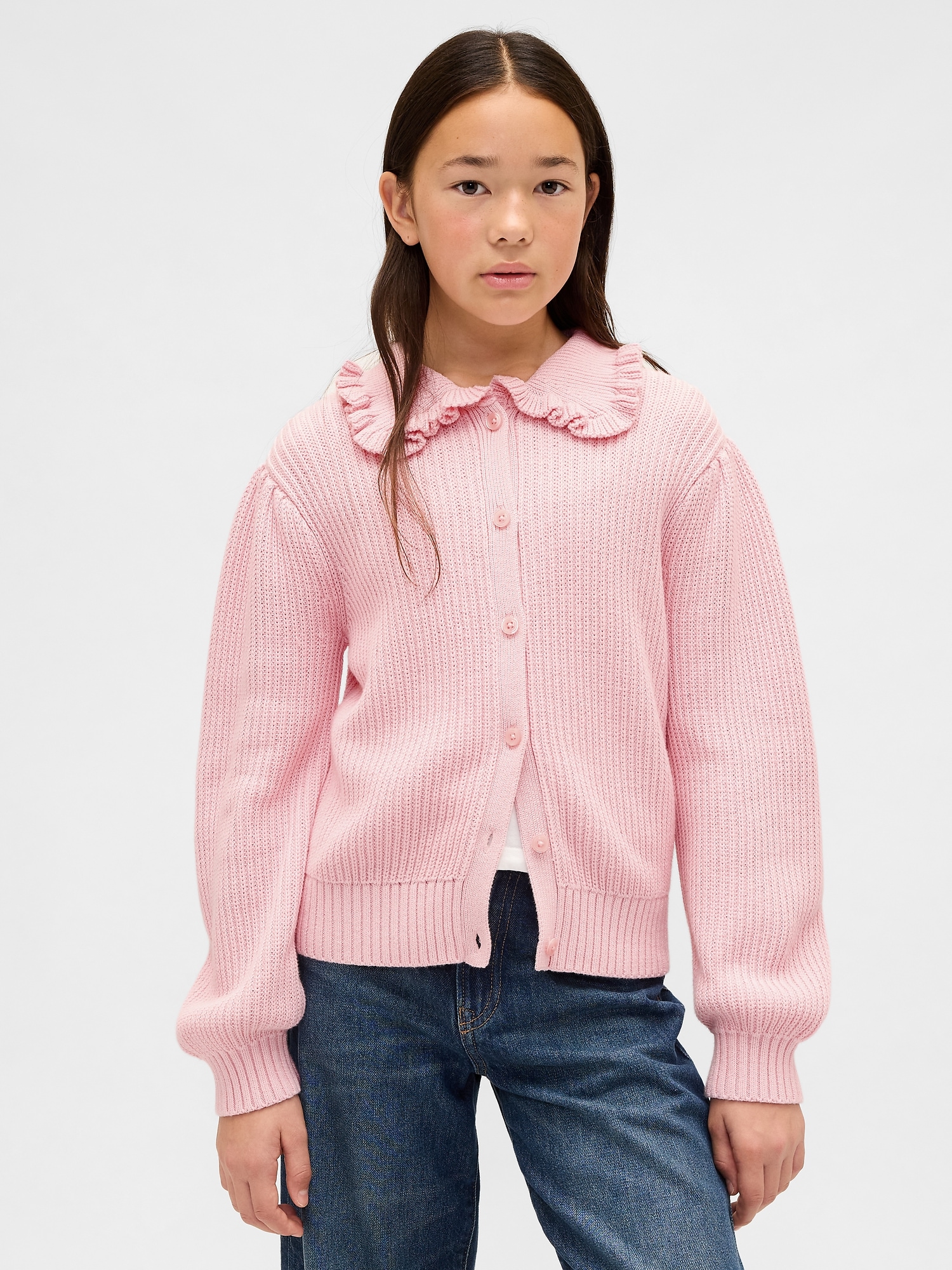 Kids Ruffle Collar Cardigan