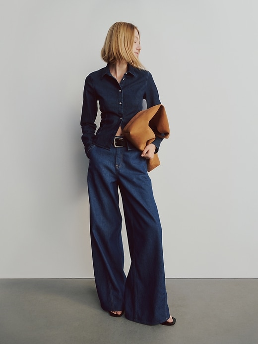 Image number 5 showing, Denim Fitted Crop Shirt