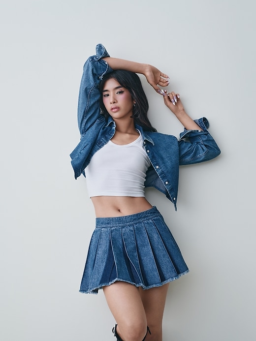 Image number 7 showing, Pleated Denim Mini Skirt