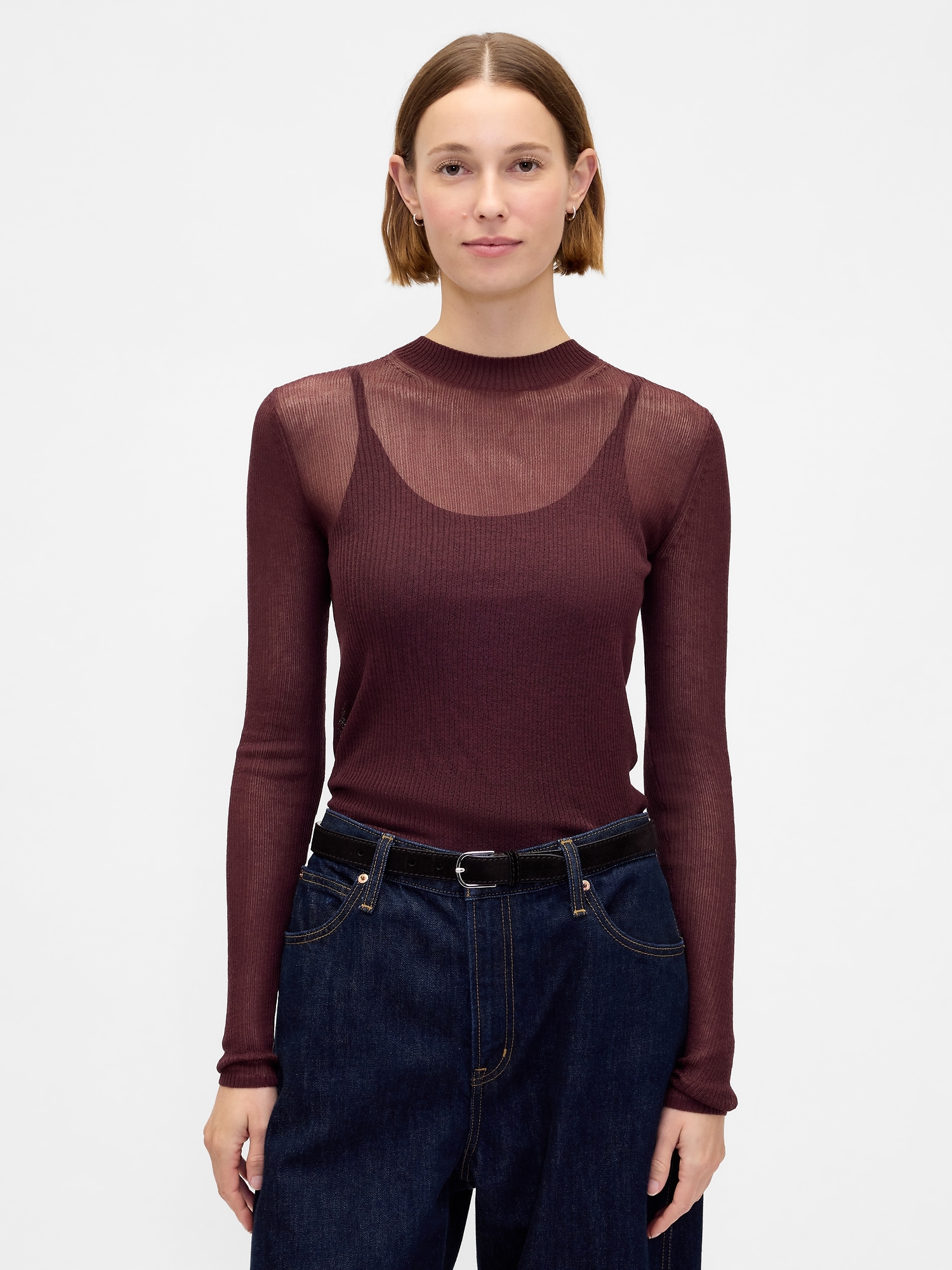 High-Neck Sheer Sweater