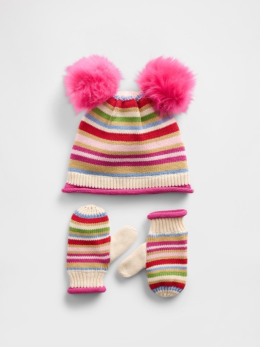 Image number 1 showing, Baby & Toddler Pom Beanie & Mittens Set