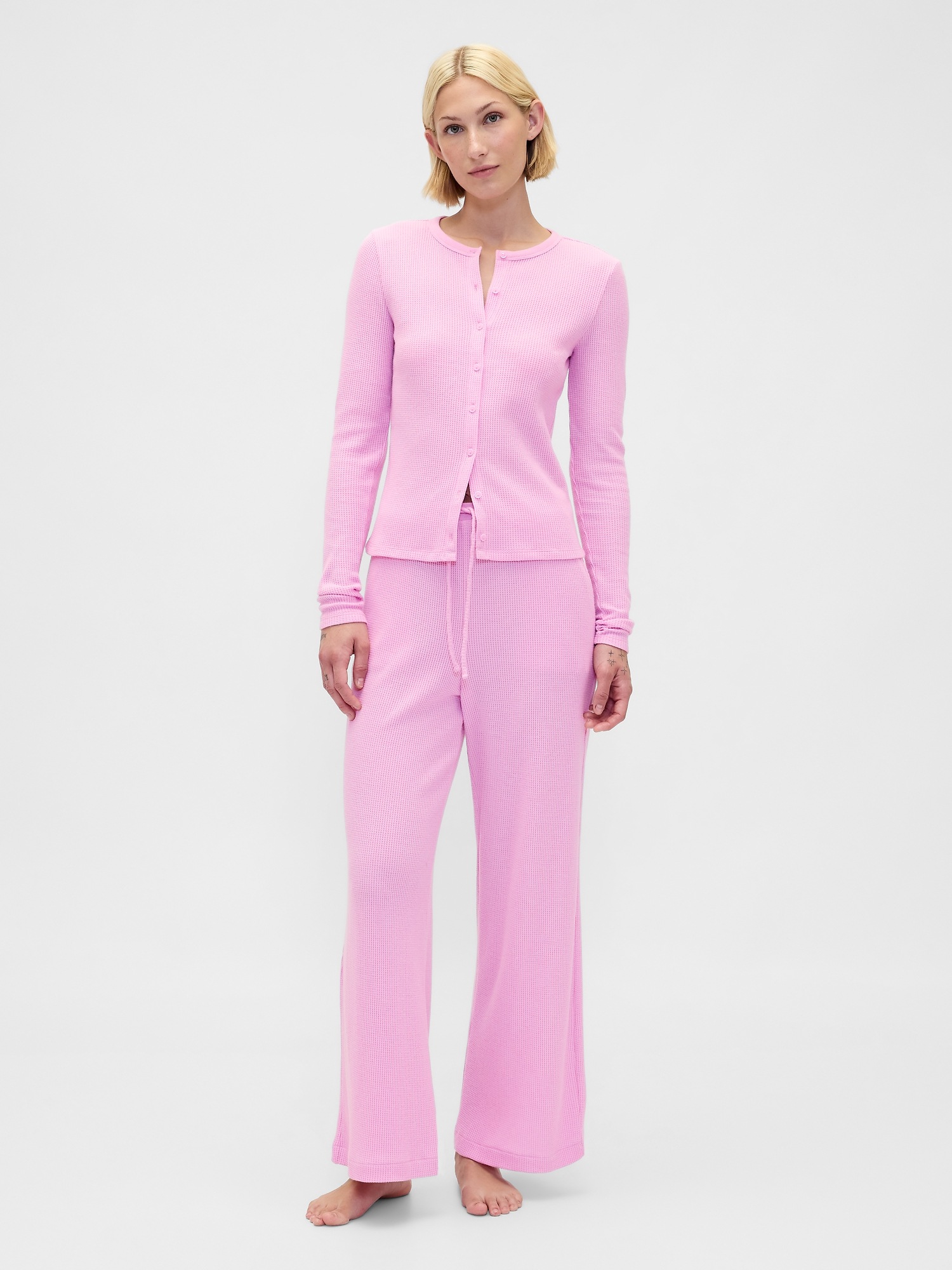 Waffle Wide-Leg PJ Pants - Sugar Pink