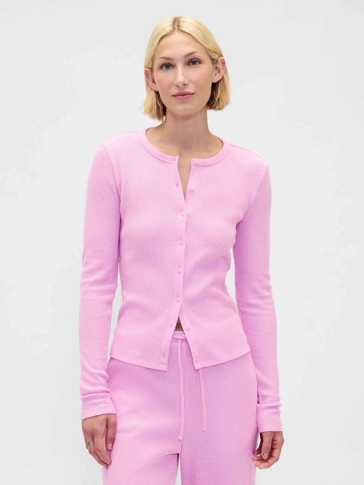 Waffle PJ Cardigan - Sugar Pink