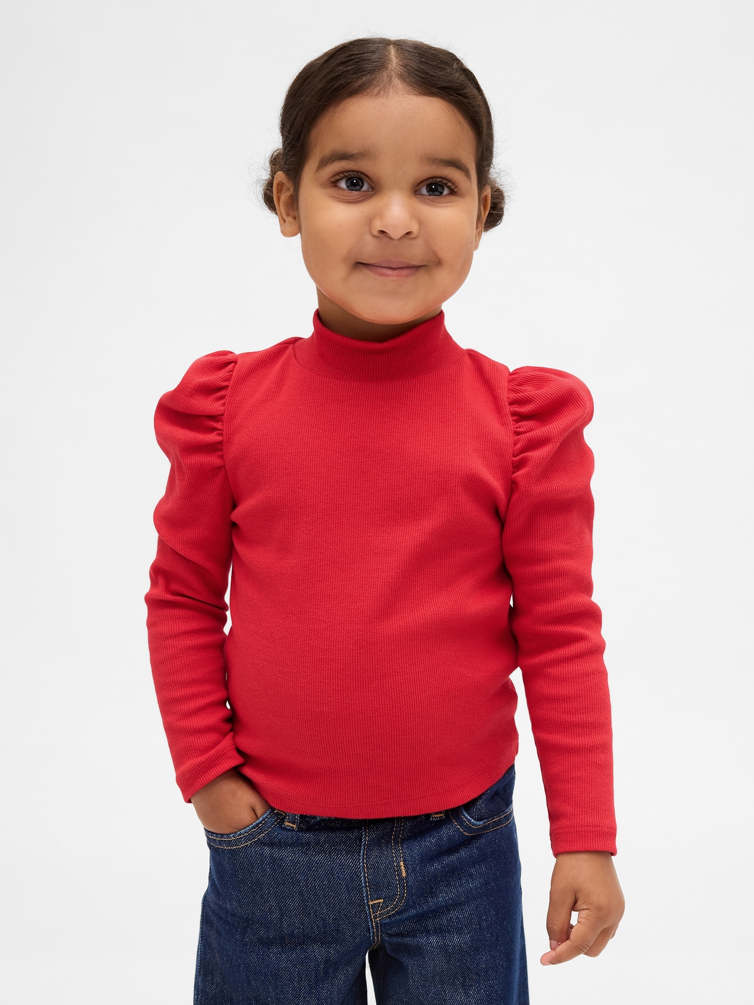 Baby & Toddler Puff-Sleeve Rib Mockneck