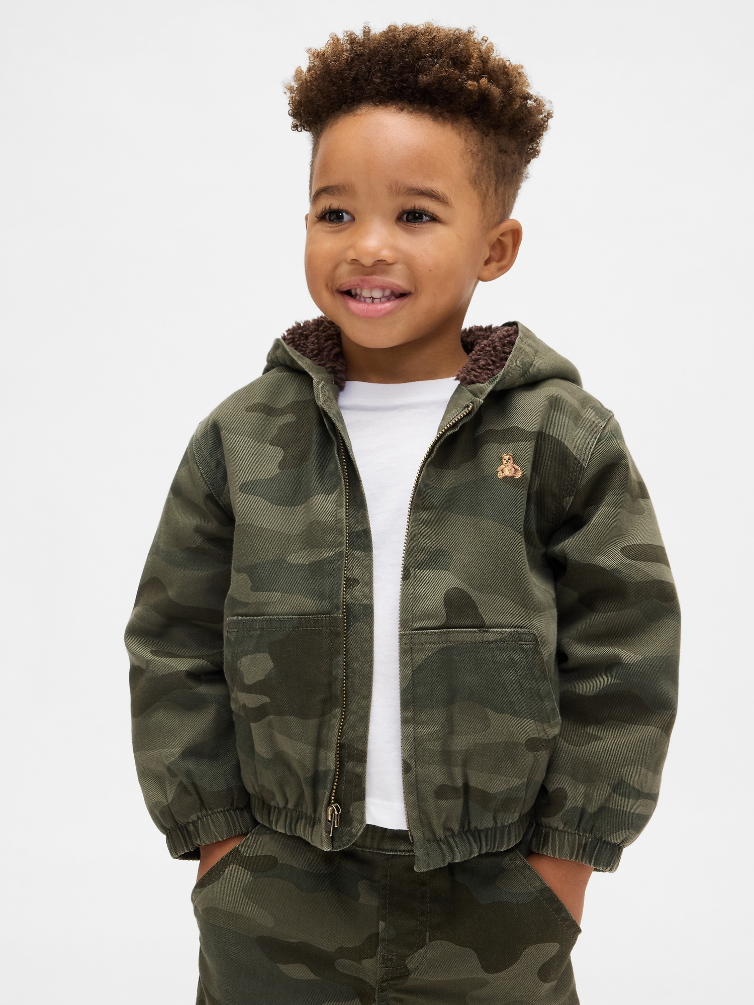 Baby & Toddler Sherpa-Lined Hooded Camo Denim Jacket