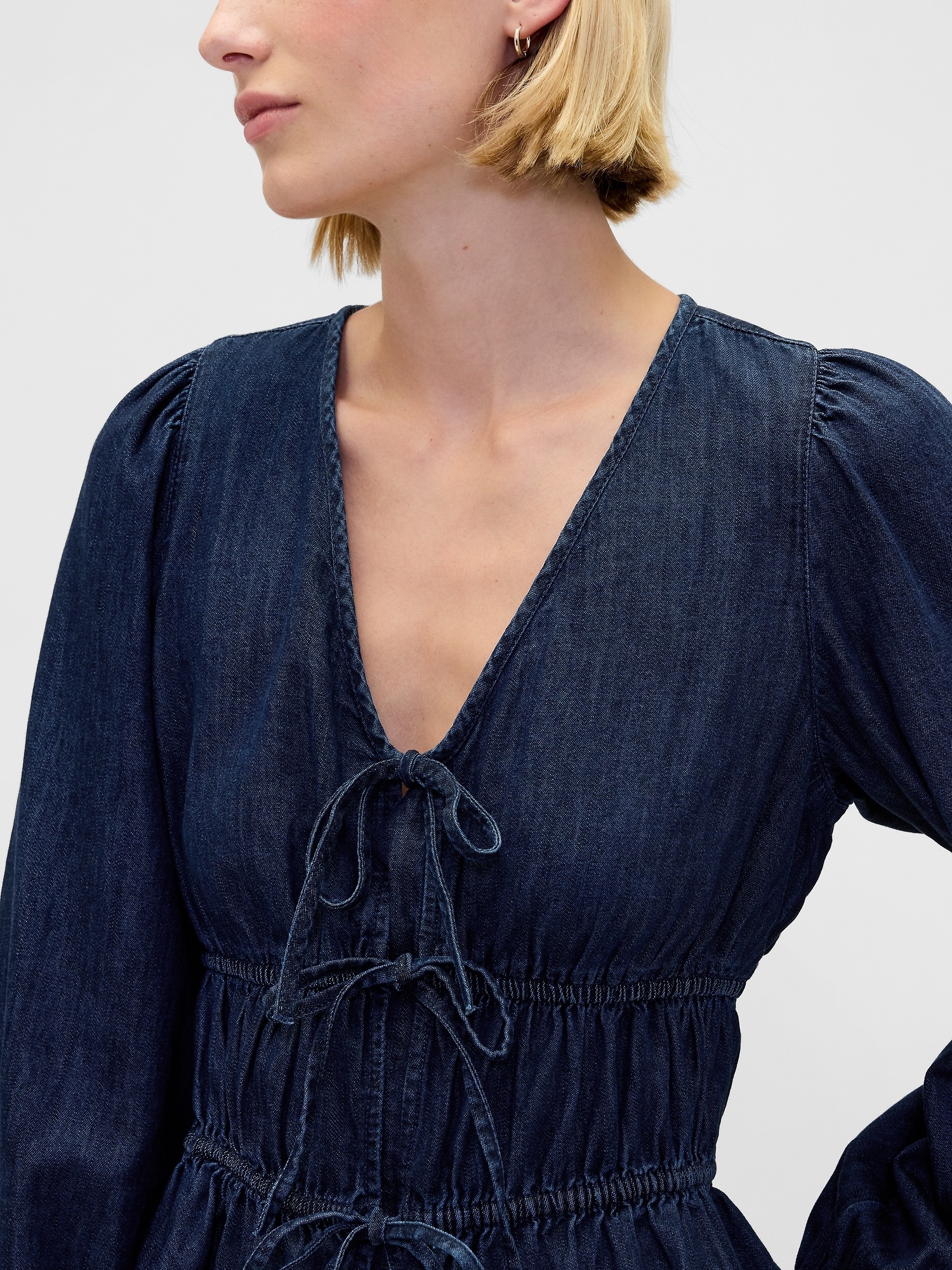 Denim Tie-Front Crop Shirt
