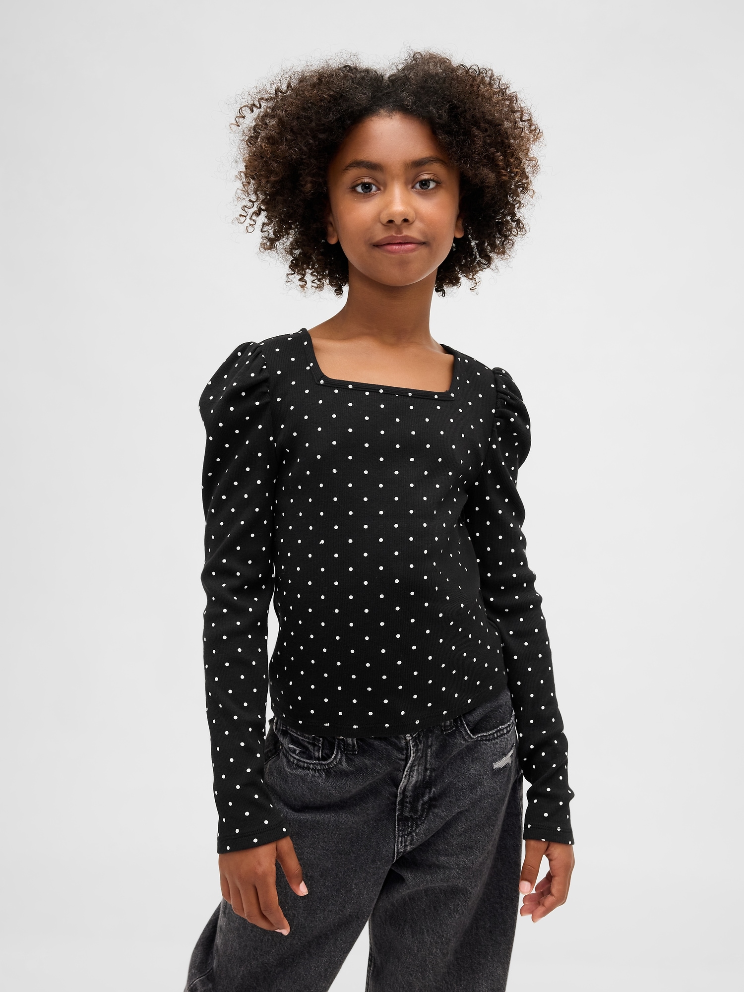 Kids Rib Puff-Sleeve Top