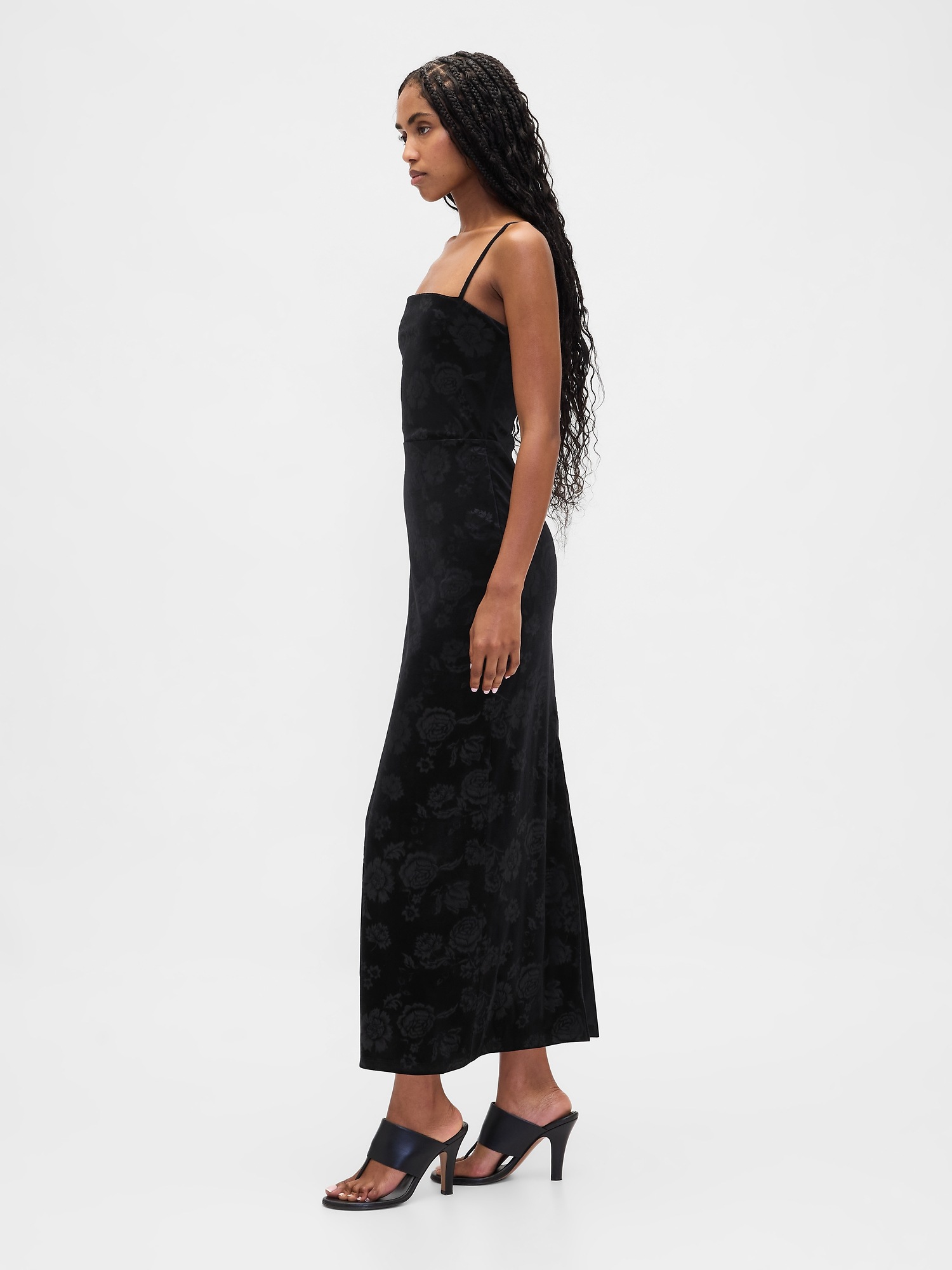 Velvet Square-Neck Maxi Dress