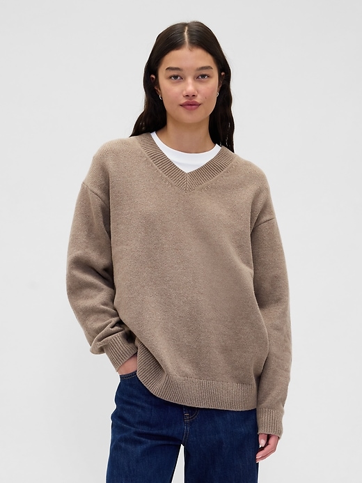 Image number 1 showing, CashSoft Oversized V-Neck Sweater