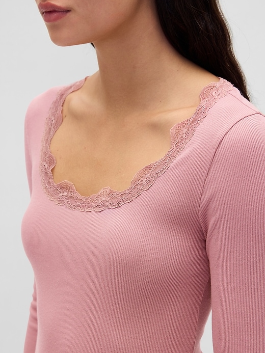 Image number 4 showing, Mini Rib Lace-Trim PJ Top