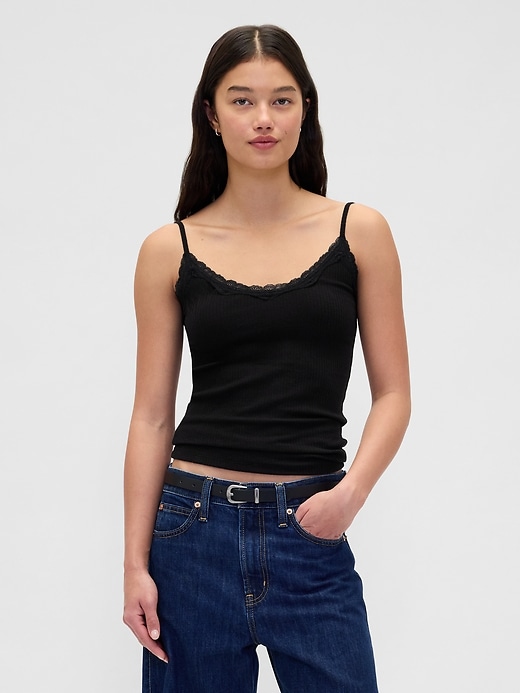 Image number 1 showing, Lace-Trim Pointelle Cami