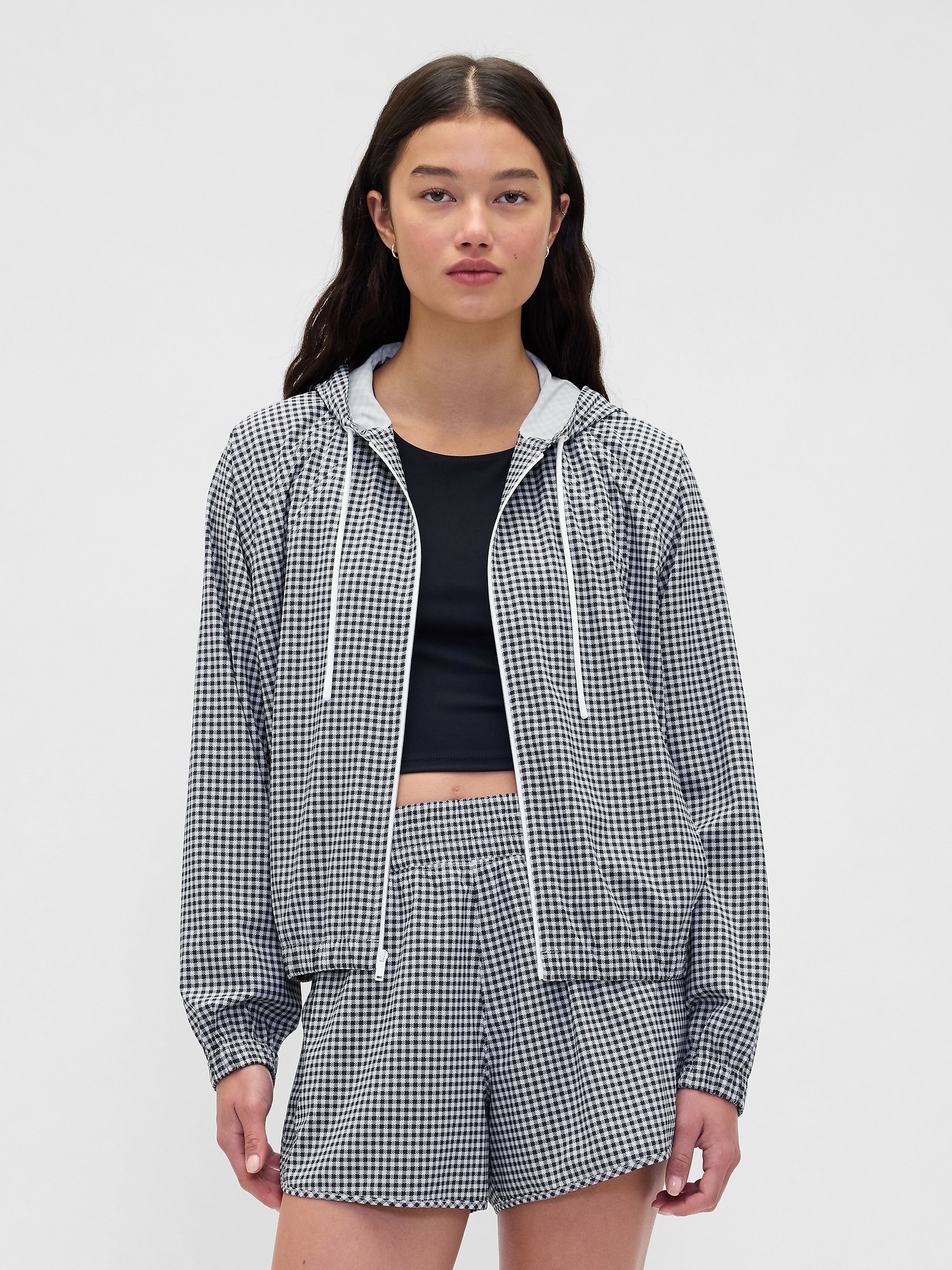GapFit Tech Gingham Zip Hoodie