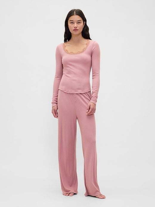 Image number 2 showing, Mini Rib Lace-Trim PJ Top