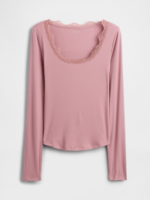 Image number 5 showing, Mini Rib Lace-Trim PJ Top