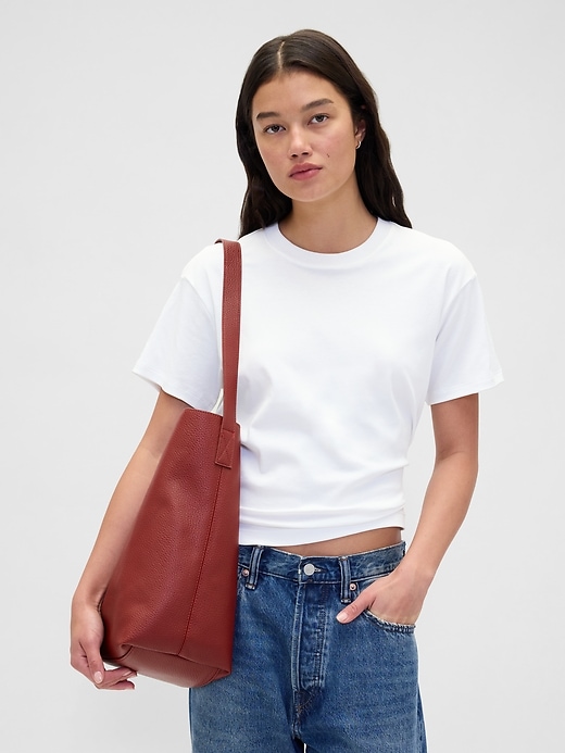 Image number 2 showing, Vegan Leather Bucket Tote Bag