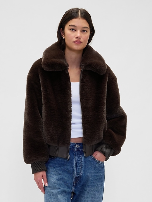 Image number 1 showing, Faux Fur Bomber Jacket