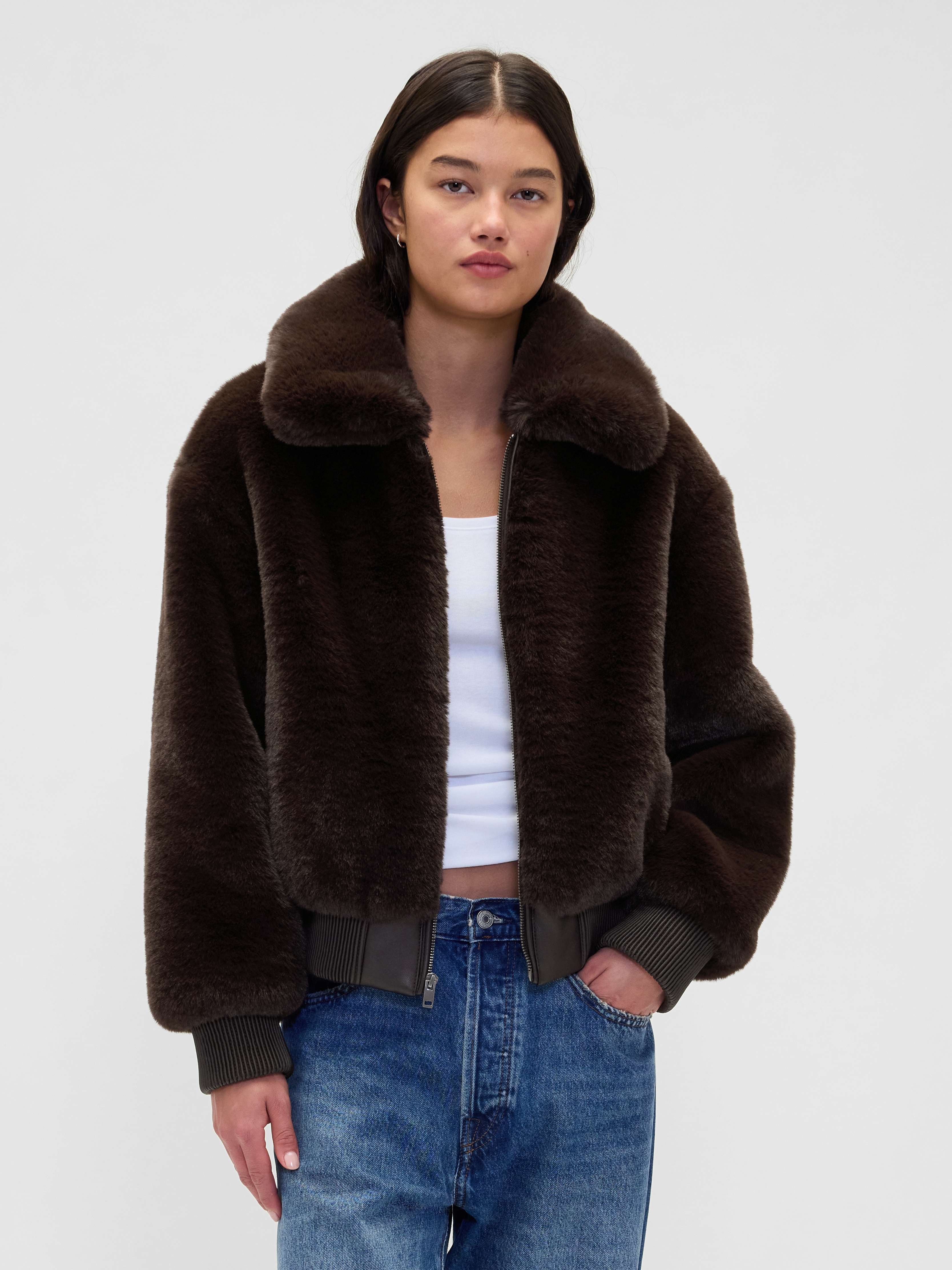ジャケット・アウター  Faux Fur Coat Lilia Faux-Fur Collar Coat | GUESS Canada